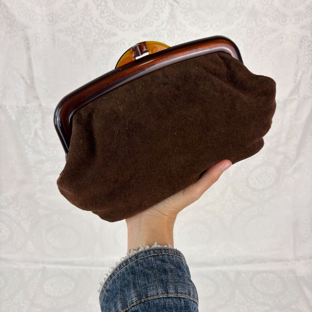 Slouchy Suede Clutch Pouch Classy Chocolate Brown Cocktail Event Wedding Guest